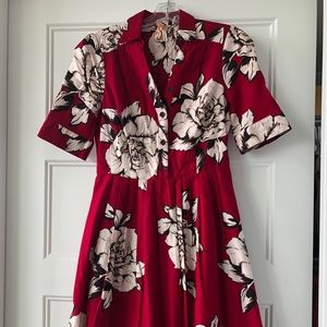 Anthropologie/Maeve Red and White Garden Rose Dress